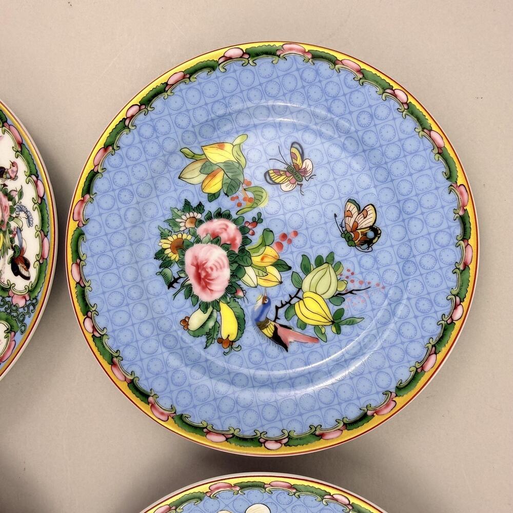 Williams Sonoma Famille Rose Appetizer Plates Mixed Set Of 4 Blue Floral Birds - Picture 5 of 7